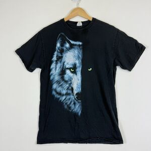 Wolf Face Black Shadow Artsy Vintage‎ 90s Graphic Tee Shirt Fruit of Loom Medium